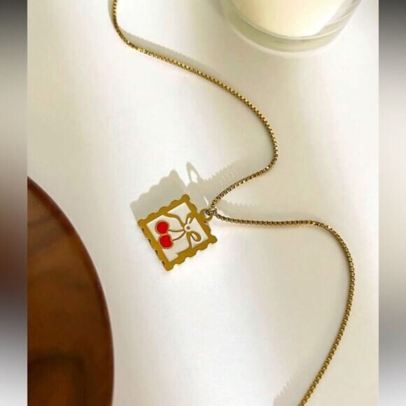 Gold Cherry Pendant Necklace A1382 - Picture 2 of 5